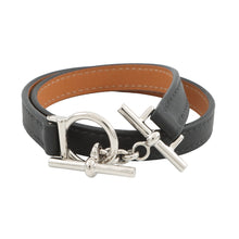 Load image into Gallery viewer, HERMES Leather Bracelet "Croisière" Double Tour Size T3 Black Swift Leather