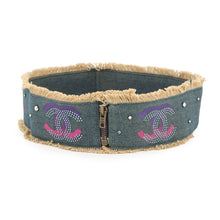 将图像加载到图库查看器中,CHANEL CC Logo denim belt Blue Cotton Rhinestone
