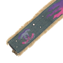 将图像加载到图库查看器中,CHANEL CC Logo denim belt Blue Cotton Rhinestone