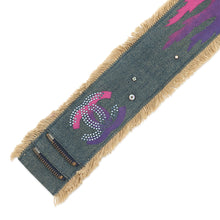 将图像加载到图库查看器中,CHANEL CC Logo denim belt Blue Cotton Rhinestone
