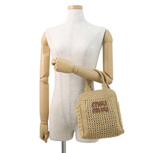 将图像加载到图库查看器中,MIUMIU Crochet Fabric Tote Natural/Cognac5BA283 Raffia Leather