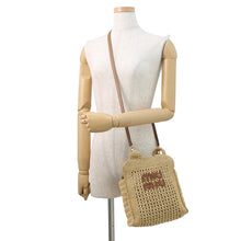 将图像加载到图库查看器中,MIUMIU Crochet Fabric Tote Natural/Cognac5BA283 Raffia Leather