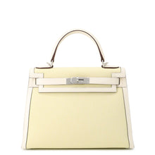 将图像加载到图库查看器中,HERMES Kelly Sellier Nata / Jaune Citron Toile H Swift Leather Size 28