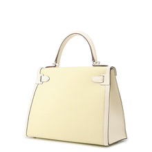 将图像加载到图库查看器中,HERMES Kelly Sellier Nata / Jaune Citron Toile H Swift Leather Size 28