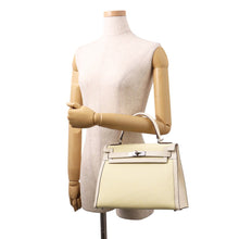 将图像加载到图库查看器中,HERMES Kelly Sellier Nata / Jaune Citron Toile H Swift Leather Size 28