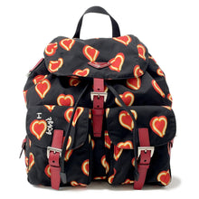将图像加载到图库查看器中,PRADA Heart Pattern Backpack Black/Red1BZ006 Nylon