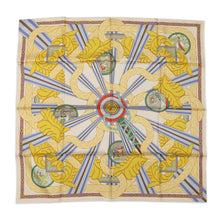 将图像加载到图库查看器中,HERMES Carre Double Face A la Lumiere du Flambeau Double face Torchlight Size 90 Cream/Moldore/Blue Lavand Silk100%