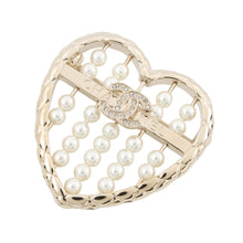 Load image into Gallery viewer, CHANEL Heart Brooch GoldABG046 Gold Plated Faux Pearl Rhinestone