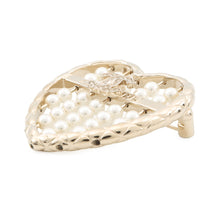 Load image into Gallery viewer, CHANEL Heart Brooch GoldABG046 Gold Plated Faux Pearl Rhinestone