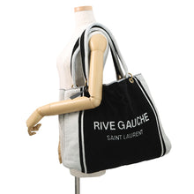 将图像加载到图库查看器中,SAINT LAURENT PARIS Rive Gauche Towel Tote Bag White/Black735067 Cotton