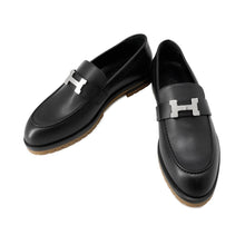将图像加载到图库查看器中,HERMES Mocassins Fauve Black Leather Size 38