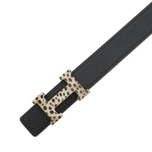 将图像加载到图库查看器中,HERMES Constance HBelt Reversible Enamel Feline Size 85 White/Black Chamonix Epsom