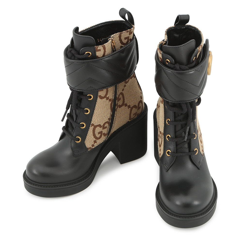 GUCCI Double G EncreBoots Black719849 Leather GG Canvas Size 34 1