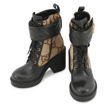 将图像加载到图库查看器中,GUCCI Double G EncreBoots Black719849 Leather GG Canvas Size 34 1/2