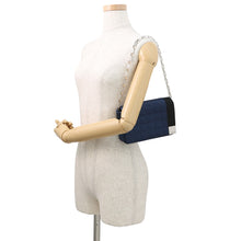 Load image into Gallery viewer, CHANEL Chocolate Bar ChainShoulder Bag Blue/Black Satin