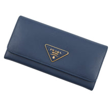 Load image into Gallery viewer, PRADA triangle logo long wallet Blue1MH132 Saffiano LeatherLeather