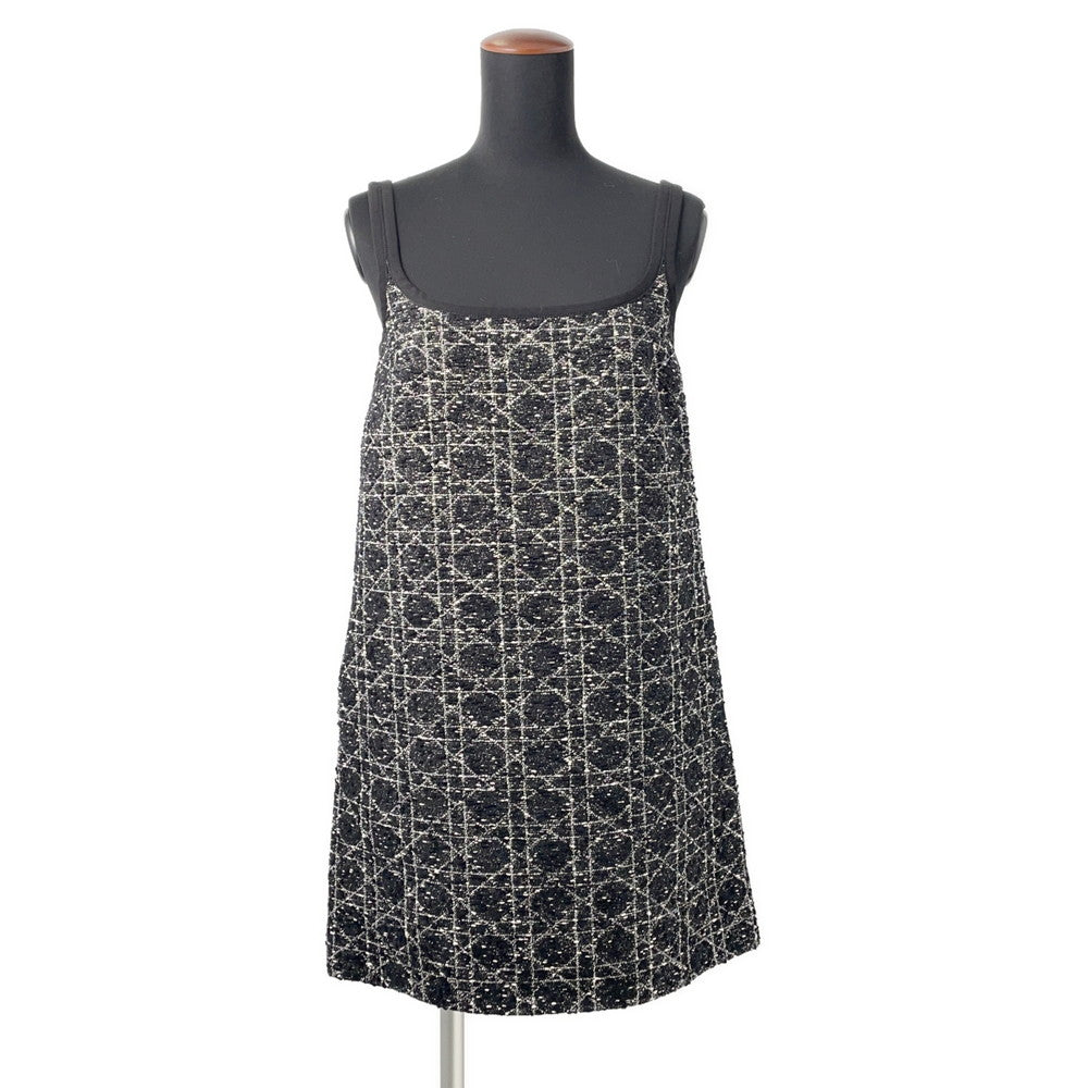 DIOR - Short Macrocannage Flared Dress Black And White Cotton-Blend Tweed - Size 34