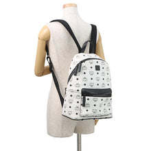 将图像加载到图库查看器中,MCM Visetos Stark Backpack White/BlackMMKCSVE02WT001 Leather