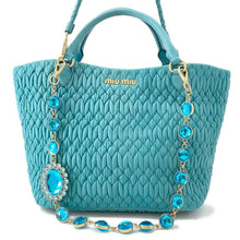 将图像加载到图库查看器中,MIUMIU Matelasse Crystal 2WAY Tote Bag BlueRN0896 Leather