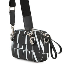 将图像加载到图库查看器中,Valentino Garavani Full logo Shoulder Bag Black/White Leather