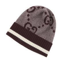 Load image into Gallery viewer, GUCCI GG logo knit hat Size M Bordeaux/White676827 Cashmere100%