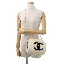 Load image into Gallery viewer, CHANEL Fur Arm Warmer Chain Shoulder Bag White/BlackA17714 Lapin 100%
