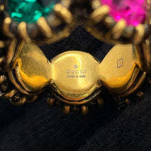 Load image into Gallery viewer, GUCCI cat head ring Size 13 Gold Metal Rhinestone