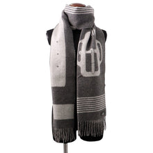Load image into Gallery viewer, HERMES Scarf《Sangle a Boucle》 Antogracito/Gris Clair Cashmere100%