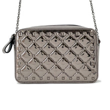 将图像加载到图库查看器中,Valentino Garavani Rock Studded Embossed ChainShoulder Bag GunMetalicQW0P0R59IIZ Patent Leather