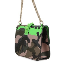 Load image into Gallery viewer, Valentino Garavani Glam Rock Camouflage Chainshoulder Bag Neon Green/Khaki Canvas Leather