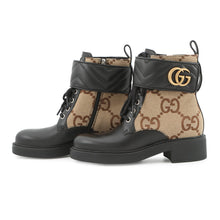 将图像加载到图库查看器中,GUCCI Double G EncreBoots Beige/Black678984 GG Canvas Leather Size 34 1/2