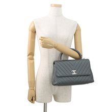 Load image into Gallery viewer, CHANEL Coco Handle Chevron MetalicGrayA92991 Caviar Leather