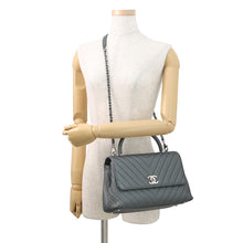 Load image into Gallery viewer, CHANEL Coco Handle Chevron MetalicGrayA92991 Caviar Leather