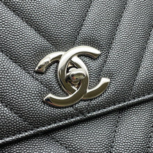 Load image into Gallery viewer, CHANEL Coco Handle Chevron MetalicGrayA92991 Caviar Leather
