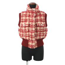 Load image into Gallery viewer, CHANEL Tweed CC Logo Down Vest Size 34 Red/BeigeP77367 Mohair43% Wool41% Polyester9% Nylon5% Linen2%