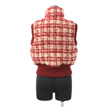 Load image into Gallery viewer, CHANEL Tweed CC Logo Down Vest Size 34 Red/BeigeP77367 Mohair43% Wool41% Polyester9% Nylon5% Linen2%