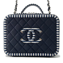 Load image into Gallery viewer, CHANEL CCFiligree ChainShoulder Bag Navy/WhiteA93343 Caviar Leather
