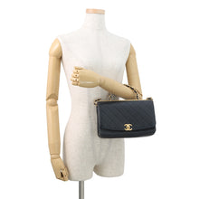 Load image into Gallery viewer, CHANEL Matelasse Chain Top Handle 2-Way Bag NavyAS1749 Lambskin