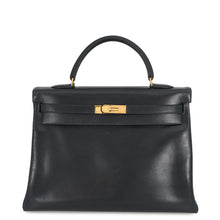 将图像加载到图库查看器中,HERMES Kelly Retourne Navy Box Calf Leather Size 35