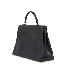 将图像加载到图库查看器中,HERMES Kelly Retourne Navy Box Calf Leather Size 35