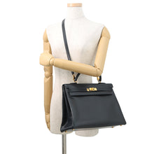 将图像加载到图库查看器中,HERMES Kelly Retourne Navy Box Calf Leather Size 35