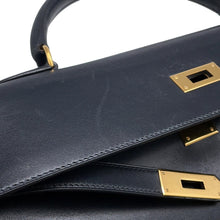 将图像加载到图库查看器中,HERMES Kelly Retourne Navy Box Calf Leather Size 35