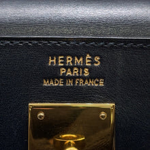 将图像加载到图库查看器中,HERMES Kelly Retourne Navy Box Calf Leather Size 35