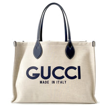 Load image into Gallery viewer, GUCCI Gucci Print Tote Bag Ivory/Navy772176 Canvas Leather