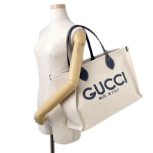 Load image into Gallery viewer, GUCCI Gucci Print Tote Bag Ivory/Navy772176 Canvas Leather