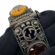 Load image into Gallery viewer, GUCCI Interlocking G Flower Bangle Size 17 Silver/Yellow SV925