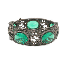 Load image into Gallery viewer, GUCCI Interlocking G Flower Bangle Size 16 Silver/Green SV925