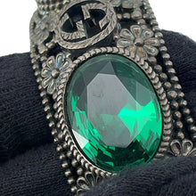 Load image into Gallery viewer, GUCCI Interlocking G Flower Bangle Size 16 Silver/Green SV925