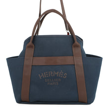 Load image into Gallery viewer, HERMES Sack de Pansage 2-way Tote Navy/Feu Toile Chevrons Canvas