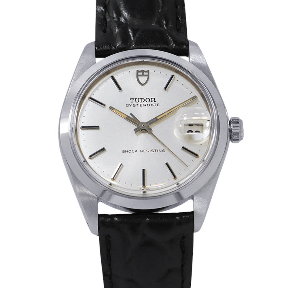 TUDOR Oyster Date W34mm Stainless Steel Leather Silver Dial7992